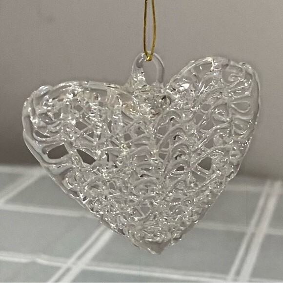 Vintage Hand Blown Spun Glass Window Art Love Birds on Pink Heart & Clear Heart - Picture 5 of 7
